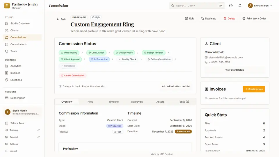 Jewelry Studio Manager: A commission and its stages