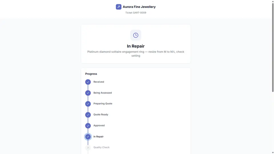RepairDesk: The customer's repair tracking page